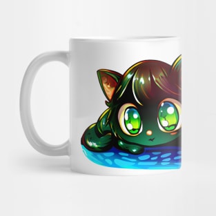 Black cat with green eyes Loves water Mug